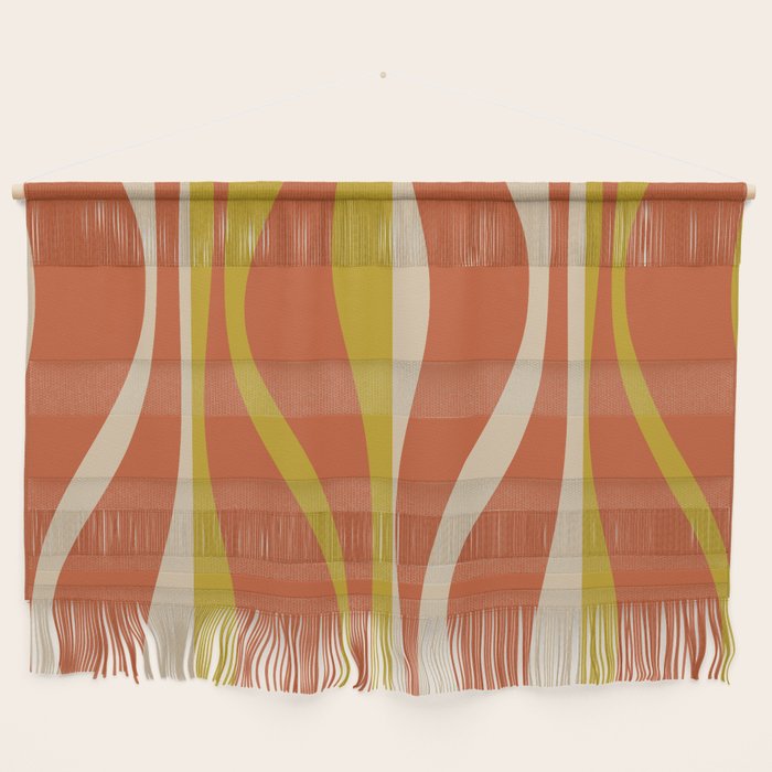 Mid Century Modern Retro Lounge Striped Pattern in Mid Mod Orange Mustard Beige Wall Hanging Gallery Image 1
