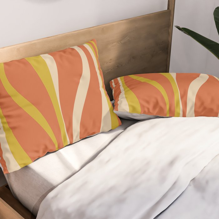 Mid Century Modern Retro Lounge Striped Pattern in Mid Mod Orange Mustard Beige Pillow Sham Gallery Image 2