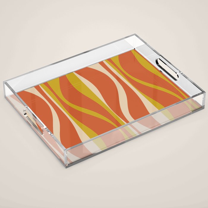 Mid Century Modern Retro Lounge Striped Pattern in Mid Mod Orange Mustard Beige Acrylic Tray Gallery Image 1