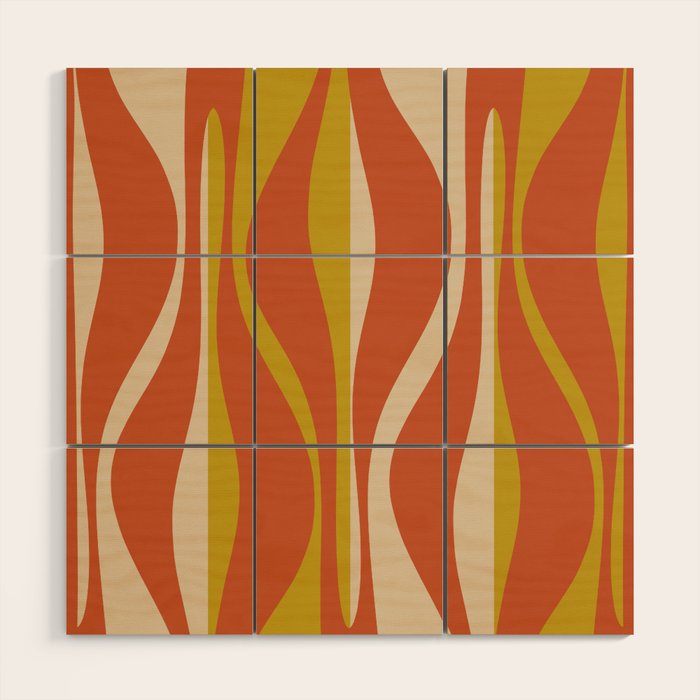 Mid Century Modern Retro Lounge Striped Pattern in Mid Mod Orange Mustard Beige Wood Wall Art Gallery Image 2