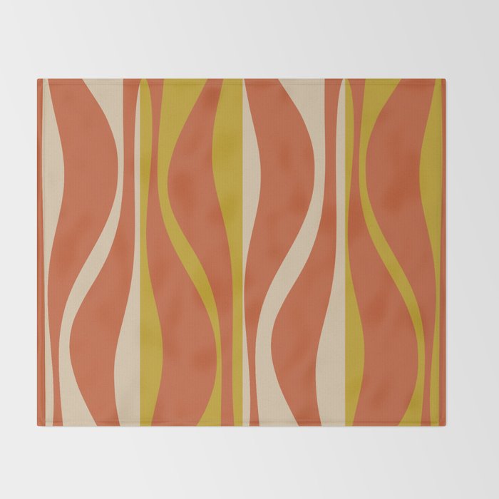 Mid Century Modern Retro Lounge Striped Pattern in Mid Mod Orange Mustard Beige Throw Blanket Gallery Image 2