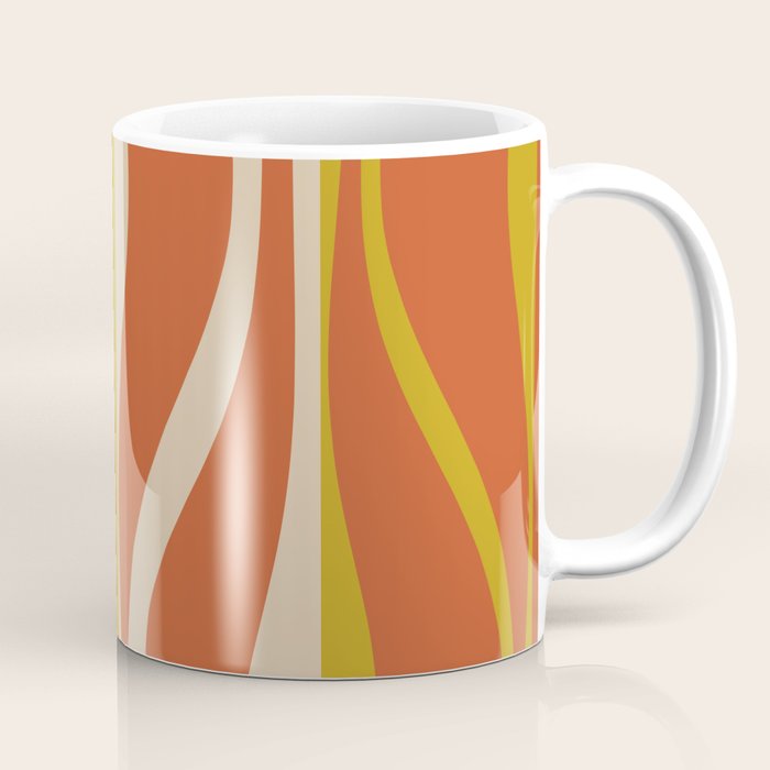 Mid Century Modern Retro Lounge Striped Pattern in Mid Mod Orange Mustard Beige Coffee Mug Gallery Image 1