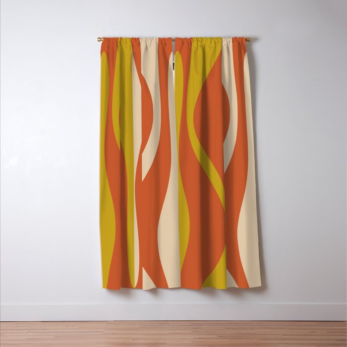 Mid Century Modern Retro Lounge Striped Pattern in Mid Mod Orange Mustard Beige Window Curtain Gallery Image 3