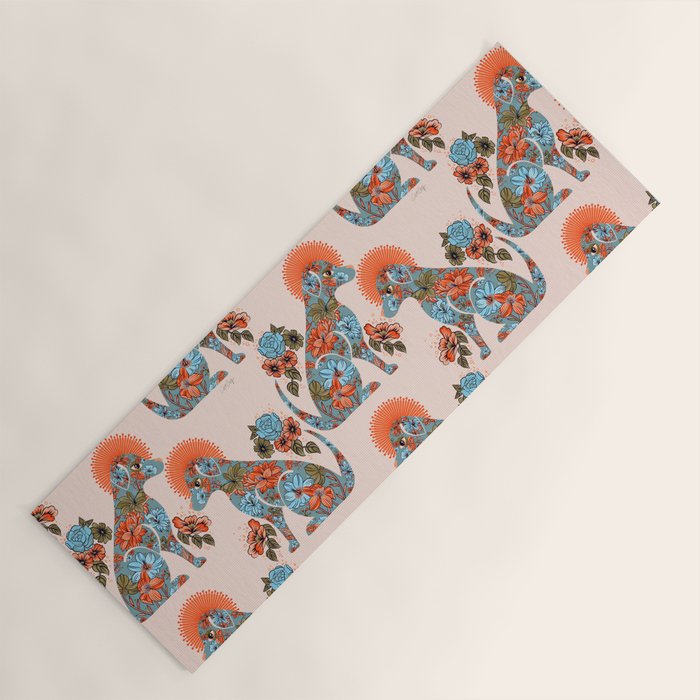 Porcelain Floral Dog - Blue & Coral Yoga Mat Gallery Image 1