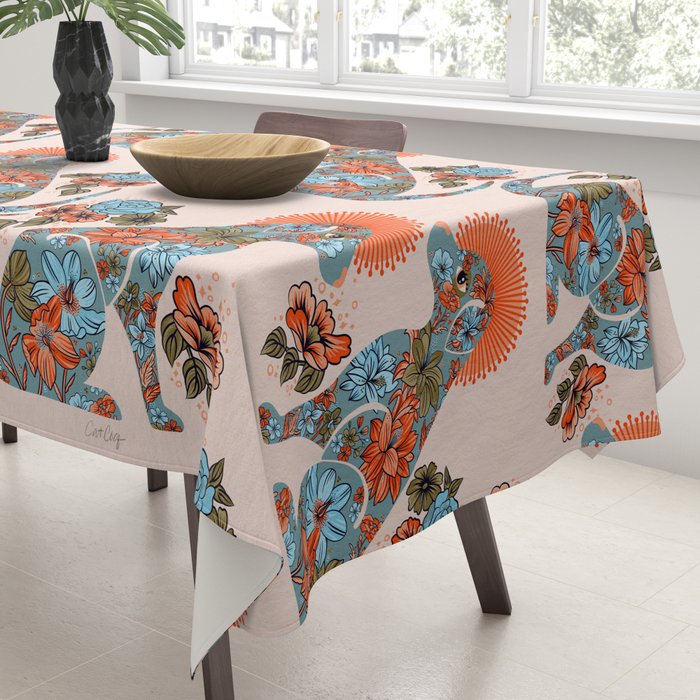 Porcelain Floral Dog - Blue & Coral Tablecloth Gallery Image 3