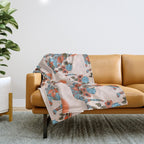 Porcelain Floral Dog - Blue & Coral Throw Blanket Gallery Image 1