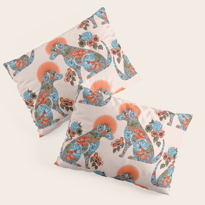 Porcelain Floral Dog - Blue & Coral Pillow Sham Gallery Image 1
