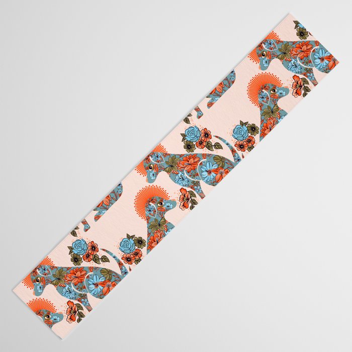 Porcelain Floral Dog - Blue & Coral Table Runner Gallery Image 3