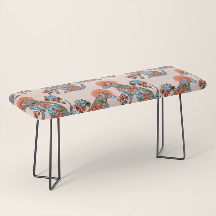Porcelain Floral Dog - Blue & Coral Bench Gallery Image 1
