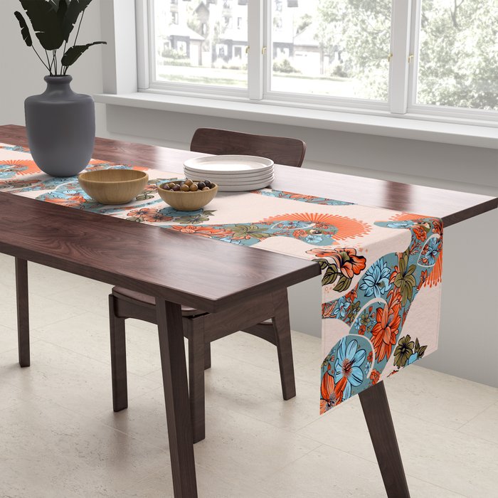 Porcelain Floral Dog - Blue & Coral Table Runner Gallery Image 2