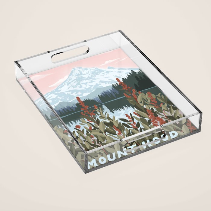 Mount Hood National Park Poster, Portland Oregon, Pacific Northwest, Vintage Retro Travel Poster Acrylic Tray Gallery Image 1