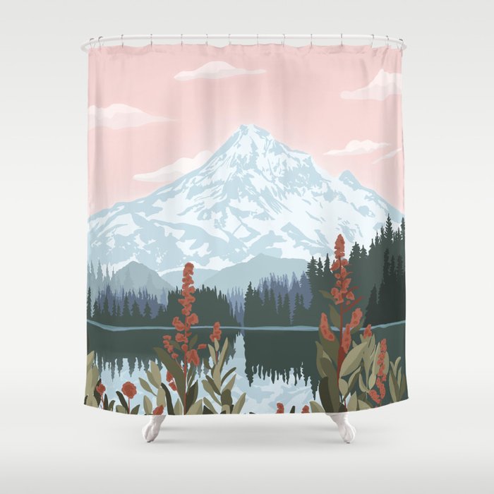 Mount Hood National Park Poster, Portland Oregon, Pacific Northwest, Vintage Retro Travel Poster Shower Curtain Gallery Image 1