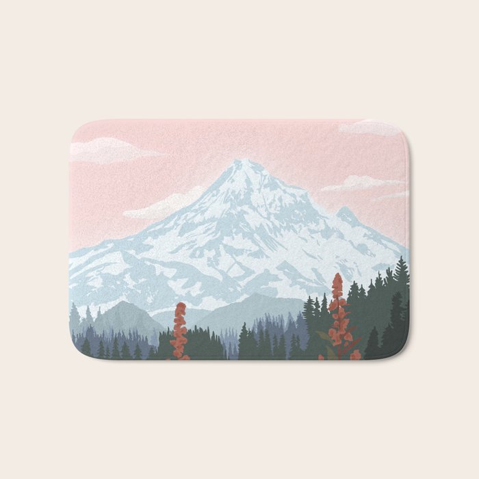 Mount Hood National Park Poster, Portland Oregon, Pacific Northwest, Vintage Retro Travel Poster Bath Mat Gallery Image 1