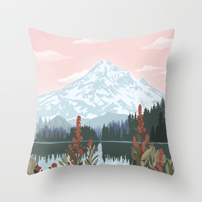 Mount Hood National Park Poster, Portland Oregon, Pacific Northwest, Vintage Retro Travel Poster Throw Pillow Gallery Image 6