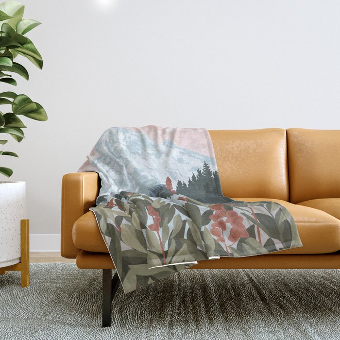 Mount Hood National Park Poster, Portland Oregon, Pacific Northwest, Vintage Retro Travel Poster Throw Blanket Gallery Image 1