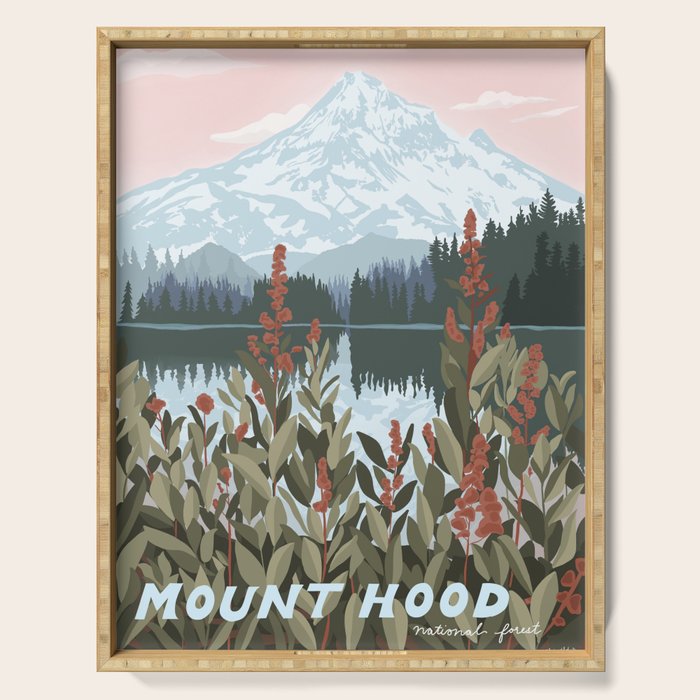 Mount Hood National Park Poster, Portland Oregon, Pacific Northwest, Vintage Retro Travel Poster Serving Tray Gallery Image 1