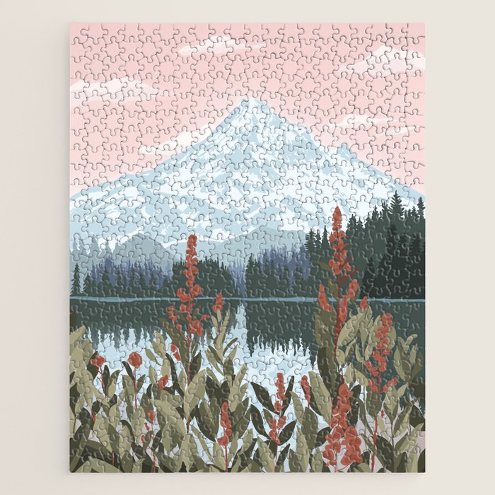 Mount Hood National Park Poster, Portland Oregon, Pacific Northwest, Vintage Retro Travel Poster Jigsaw Puzzle Gallery Image 1