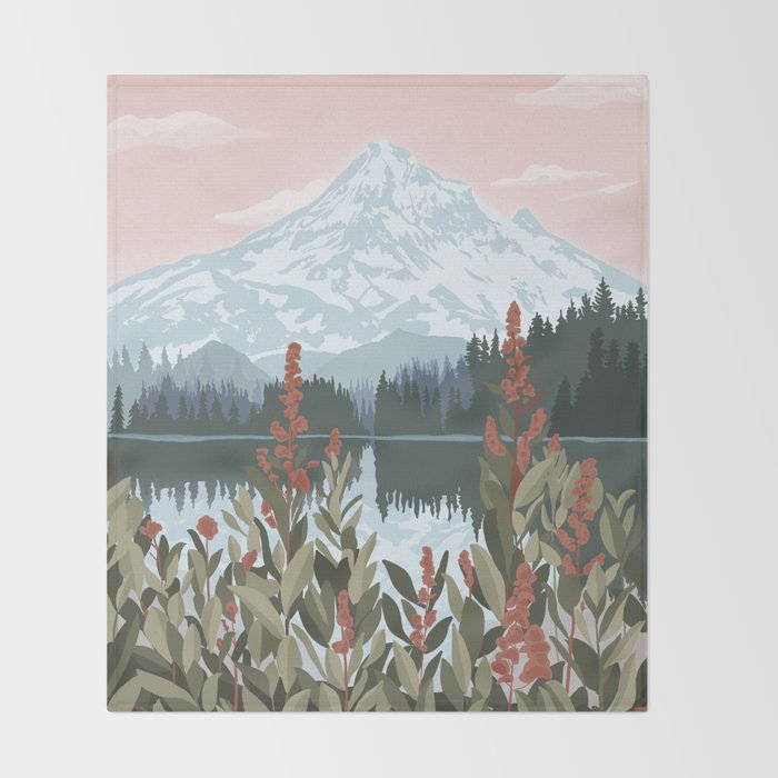 Mount Hood National Park Poster, Portland Oregon, Pacific Northwest, Vintage Retro Travel Poster Throw Blanket Gallery Image 2