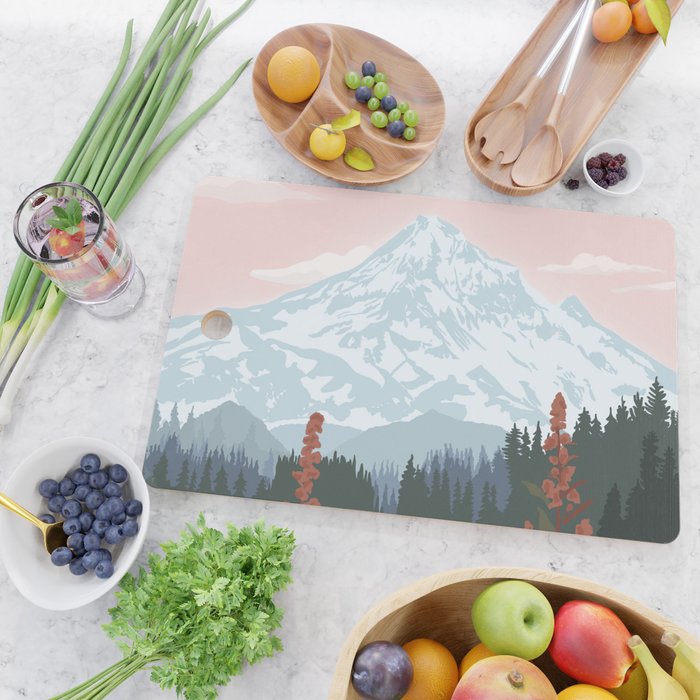 Mount Hood National Park Poster, Portland Oregon, Pacific Northwest, Vintage Retro Travel Poster Cutting Board Gallery Image 2