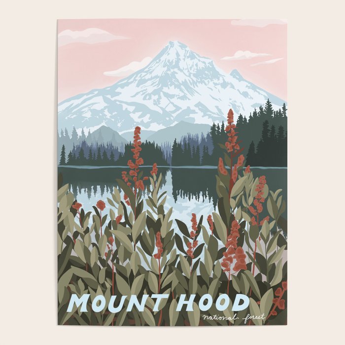 Mount Hood National Park Poster, Portland Oregon, Pacific Northwest, Vintage Retro Travel Poster Poster Gallery Image 1