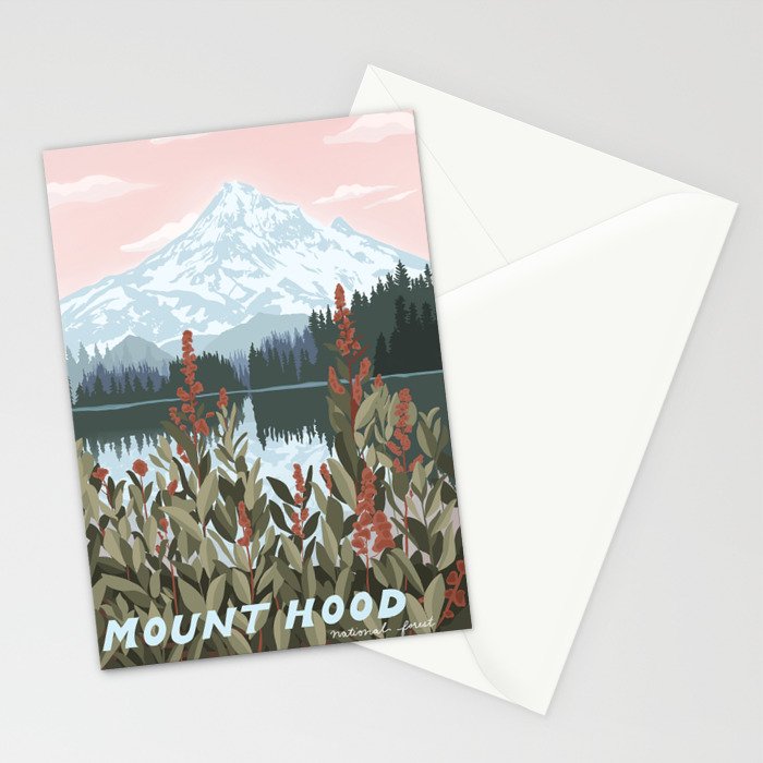Mount Hood National Park Poster, Portland Oregon, Pacific Northwest, Vintage Retro Travel Poster Stationery Card Gallery Image 2