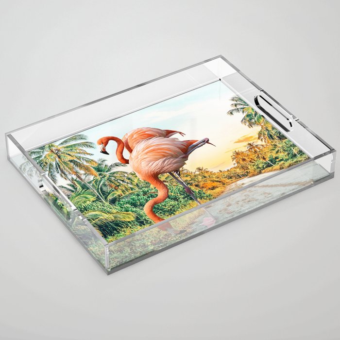 Flamingo Vacay #photography #surrealism Acrylic Tray Gallery Image 1