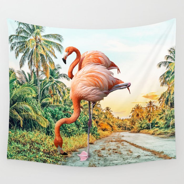 Flamingo Vacay #photography #surrealism Wall Tapestry Gallery Image 1