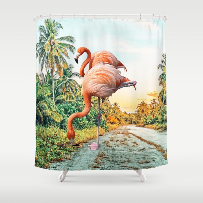 Flamingo Vacay #photography #surrealism Shower Curtain Gallery Image 1