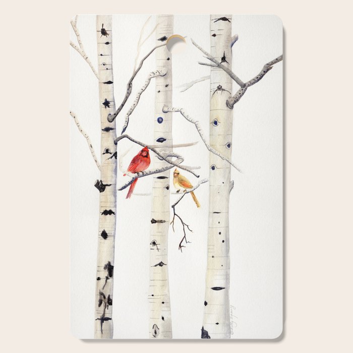 Birch Trees and Cardinal Cutting Board Gallery Image 1