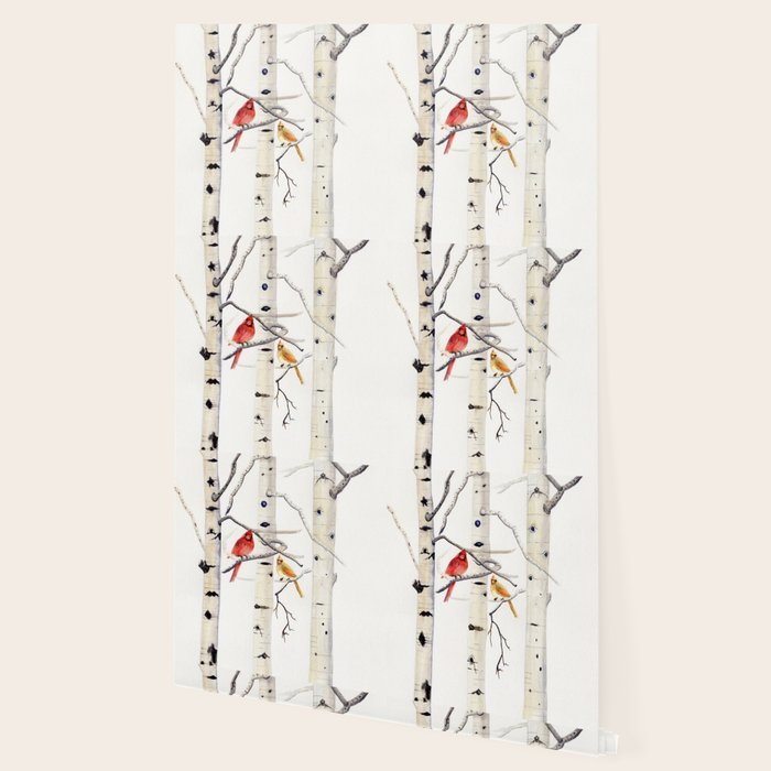 Birch Trees and Cardinal Wallpaper Gallery Image 2