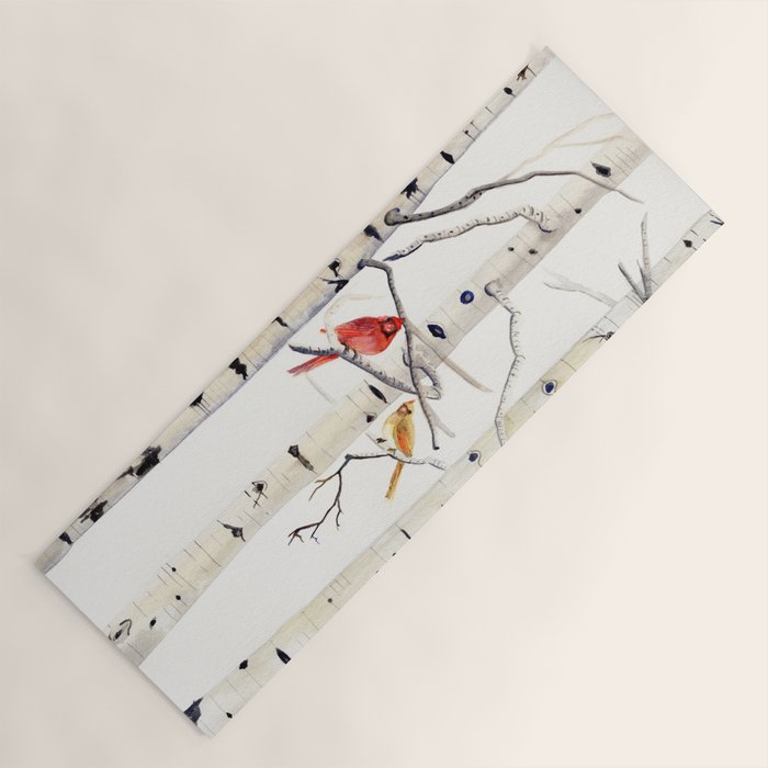 Birch Trees and Cardinal Yoga Mat Gallery Image 1
