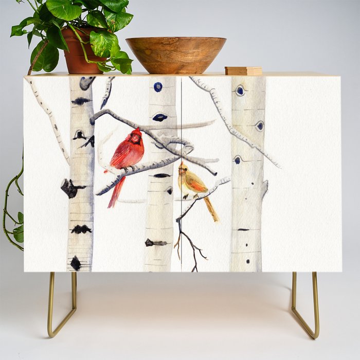 Birch Trees and Cardinal Credenza Gallery Image 1