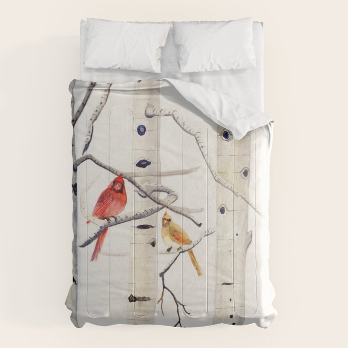 Birch Trees and Cardinal Comforter Gallery Image 6