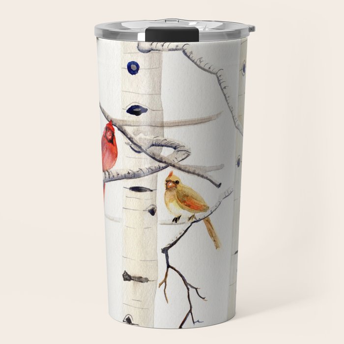 Birch Trees and Cardinal Travel Mug Gallery Image 1