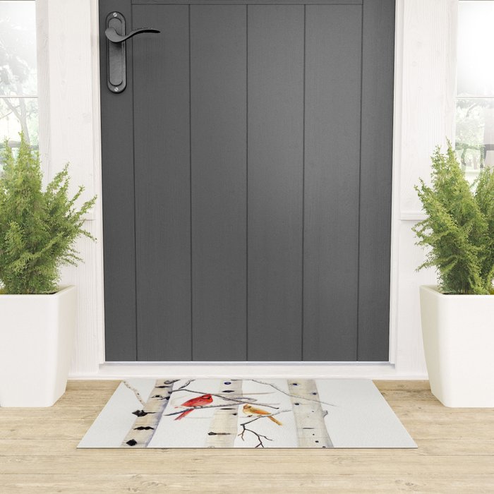Birch Trees and Cardinal Welcome Mat Gallery Image 3