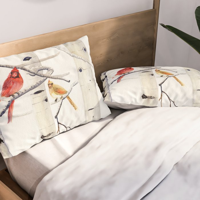 Birch Trees and Cardinal Pillow Sham Gallery Image 2