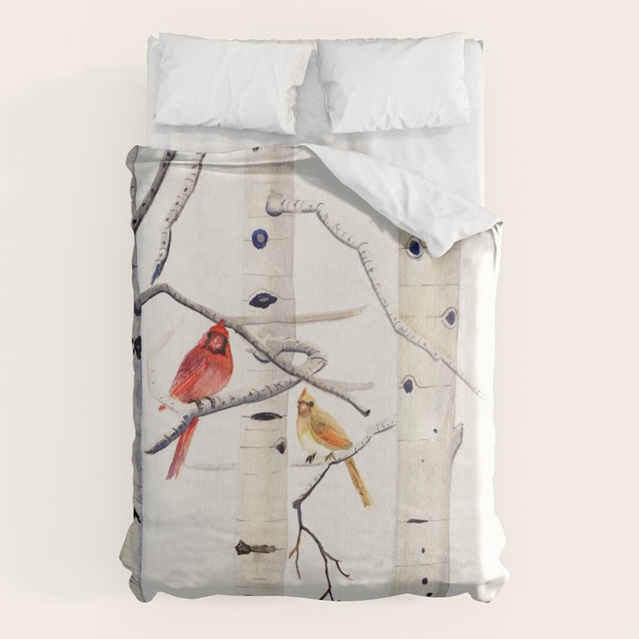 Birch Trees and Cardinal Duvet Cover Gallery Image 6