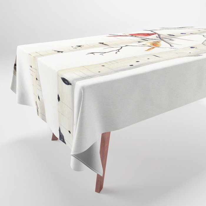 Birch Trees and Cardinal Tablecloth Gallery Image 1