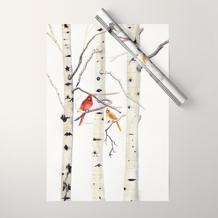 Birch Trees and Cardinal Wrapping Paper Gallery Image 1