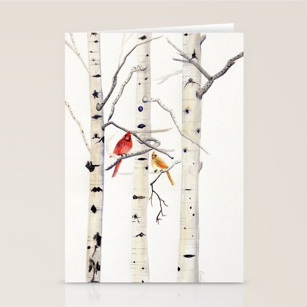 Birch Trees and Cardinal Stationery Card Gallery Image 2