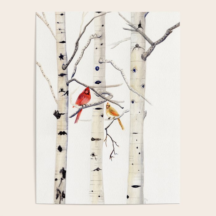 Birch Trees and Cardinal Poster Gallery Image 4