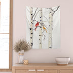 Birch Trees and Cardinal Wall Tapestry Gallery Image 2