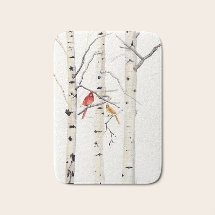 Birch Trees and Cardinal Bath Mat Gallery Image 1