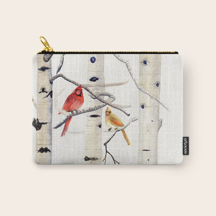 Birch Trees and Cardinal Carry All Pouch Gallery Image 1