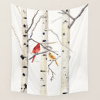 Birch Trees and Cardinal Wall Tapestry Gallery Image 4