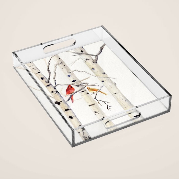 Birch Trees and Cardinal Acrylic Tray Gallery Image 1