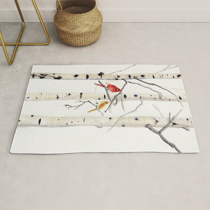 Birch Trees and Cardinal Rug Gallery Image 1