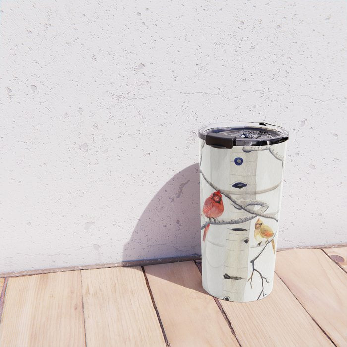 Birch Trees and Cardinal Travel Mug Gallery Image 4