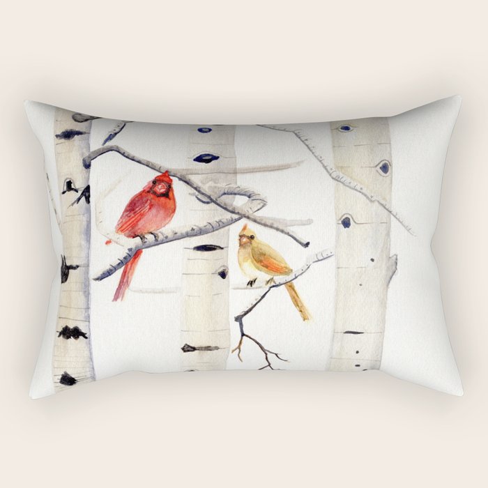 Birch Trees and Cardinal Rectangular Pillow Gallery Image 1