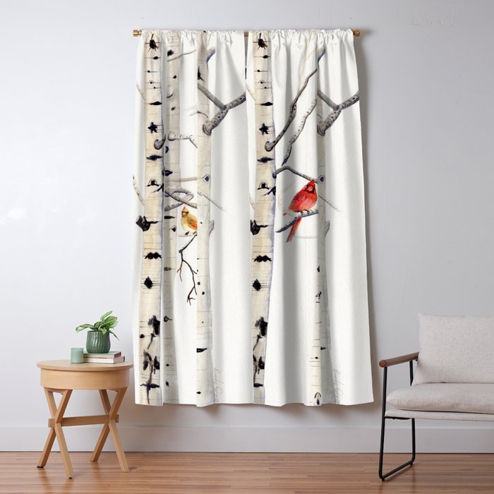 Birch Trees and Cardinal Window Curtain Gallery Image 5